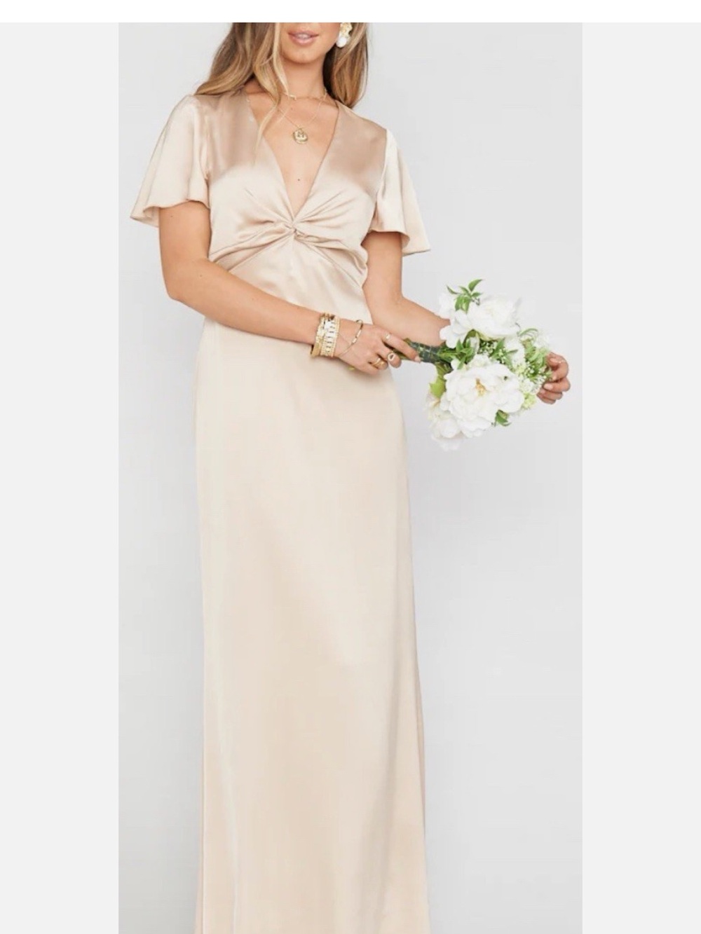 Satin Twist-Front Maxi Dress in Champagne